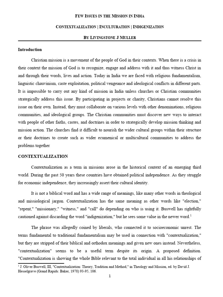 Contectualization indigenization incultration pdf christian mission