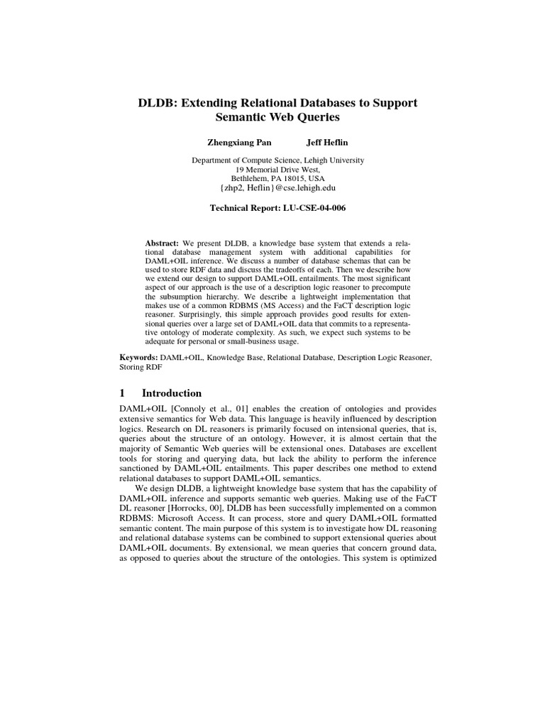 DLDB: Enhancing Relational Databases for Semantic Web | PDF | Databases ...