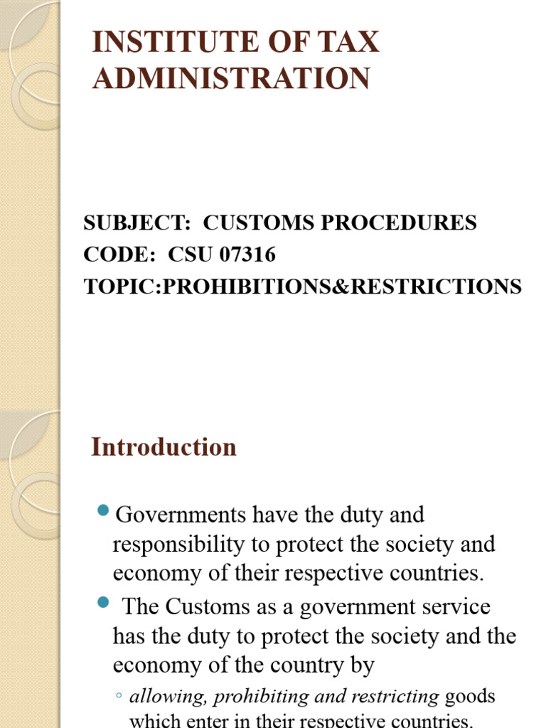 Prohibitions Restriction 1 Pdf Customs Hazardous Waste