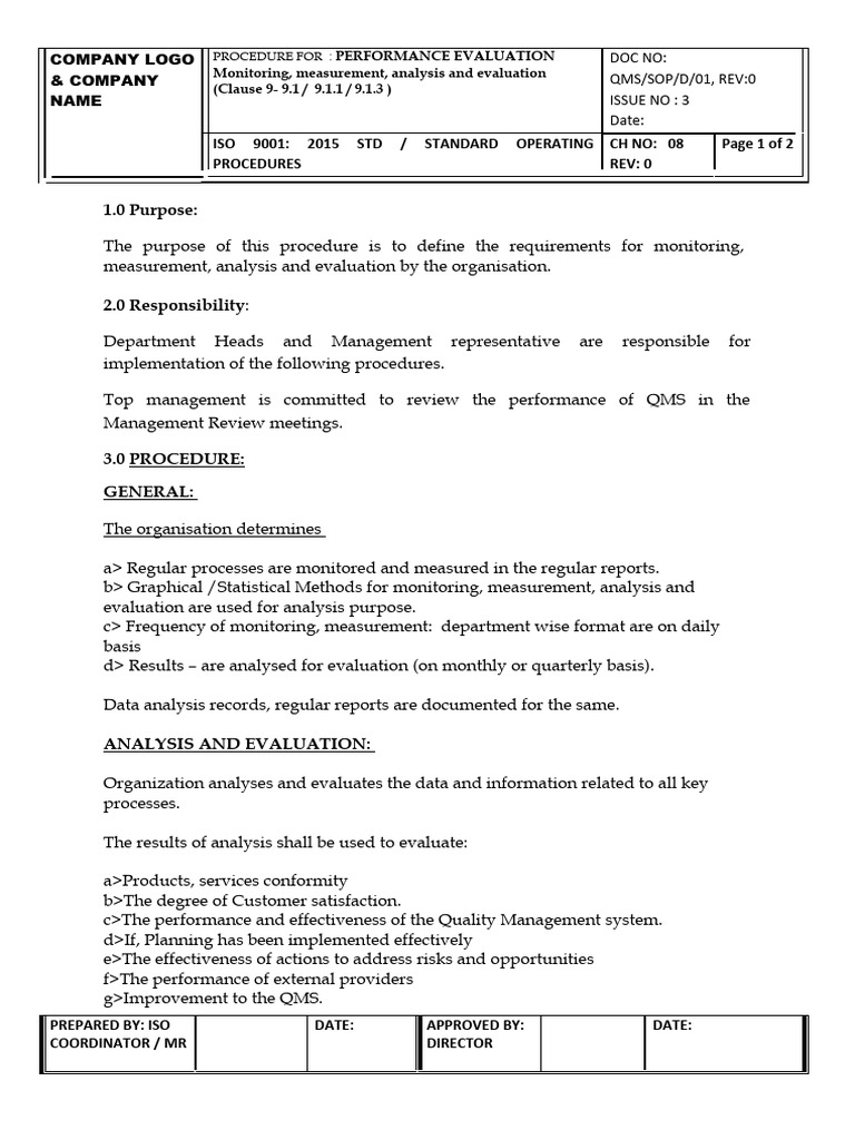 Performance Evaluation Procedure Pdf Quality Management System