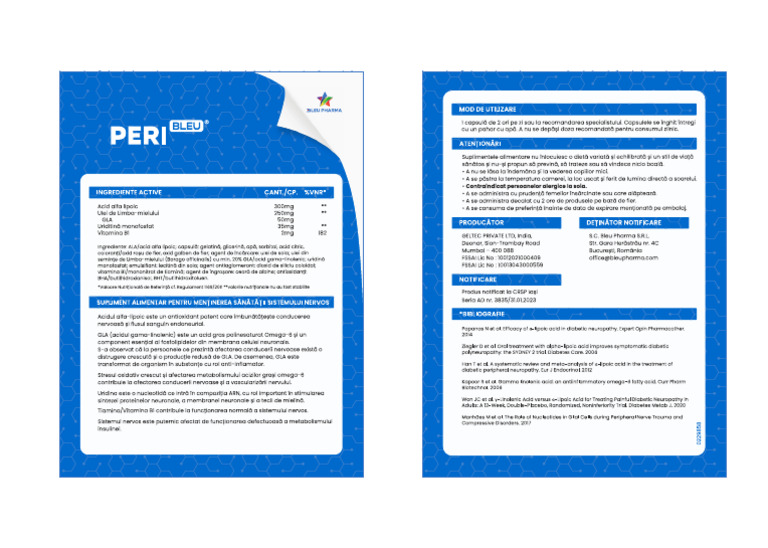 Peri Bleu 60 Capsule Bleu Pharma 8277 | PDF