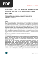 Motivational Level and Workable Performance of Secondary Teachers in Eastern Samar, Philippines