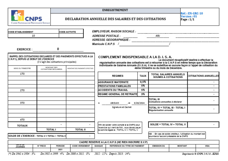 Déclaration Annuelle des Salaires CNPS | PDF