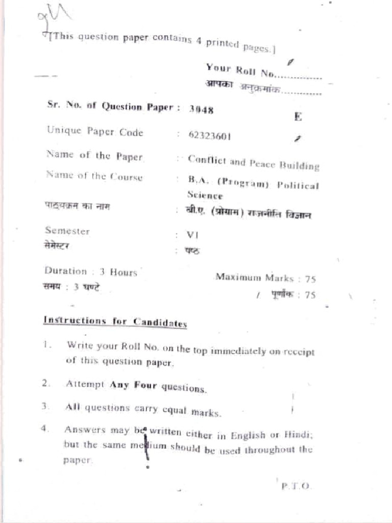 Conflict and Peace Building Exam Paper | PDF | Politics | Philosophy