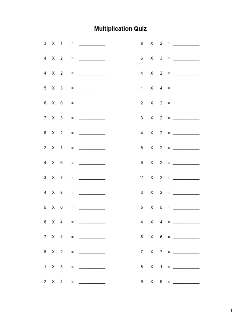 Multiplication Quiz - For Zaki | PDF | Teaching Methods & Materials
