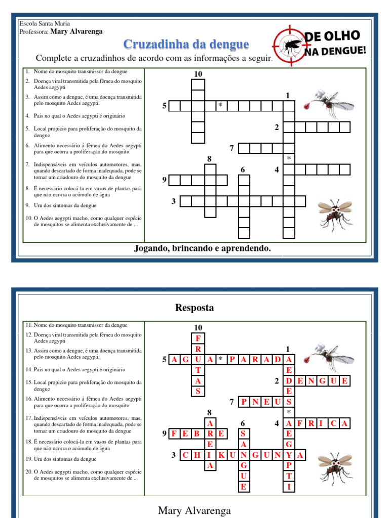 Cruzadinha Da Dengue | Download grátis PDF | Aedes aegypti | Mosquito
