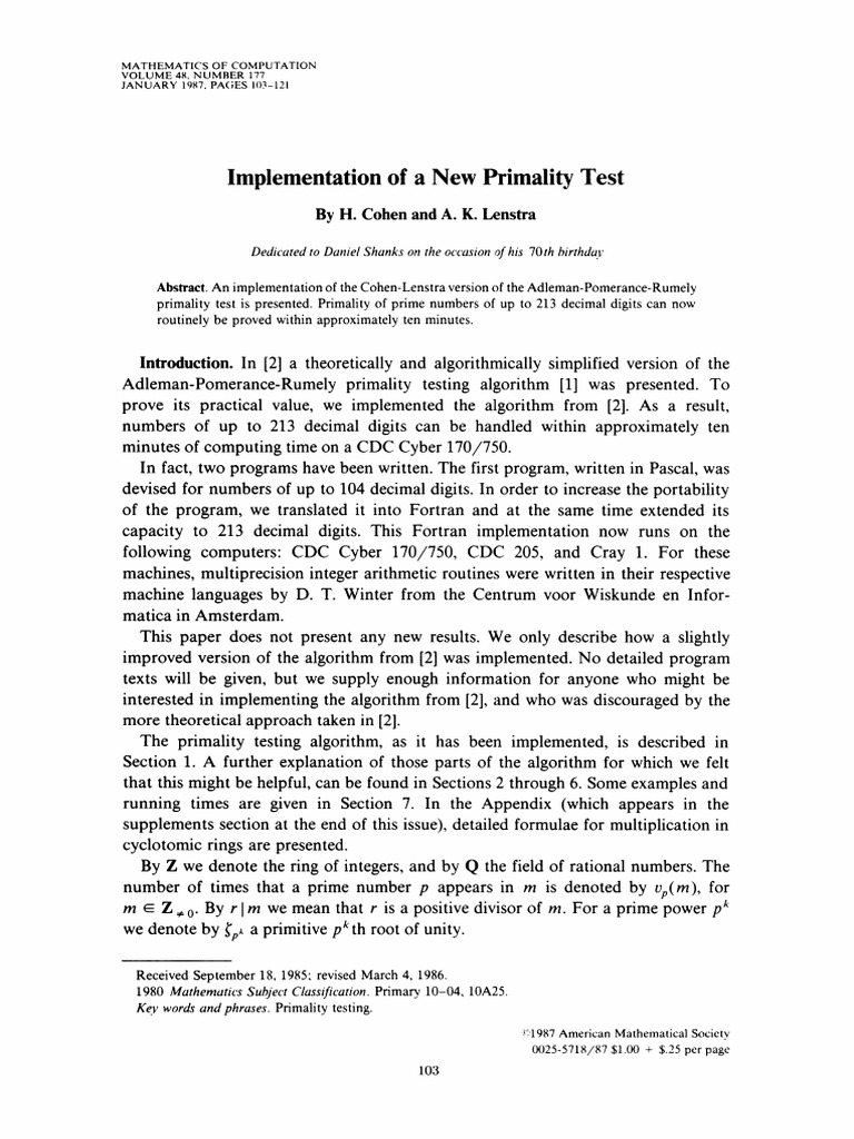 New Primality Test Implementation | PDF | Prime Number | Algorithms