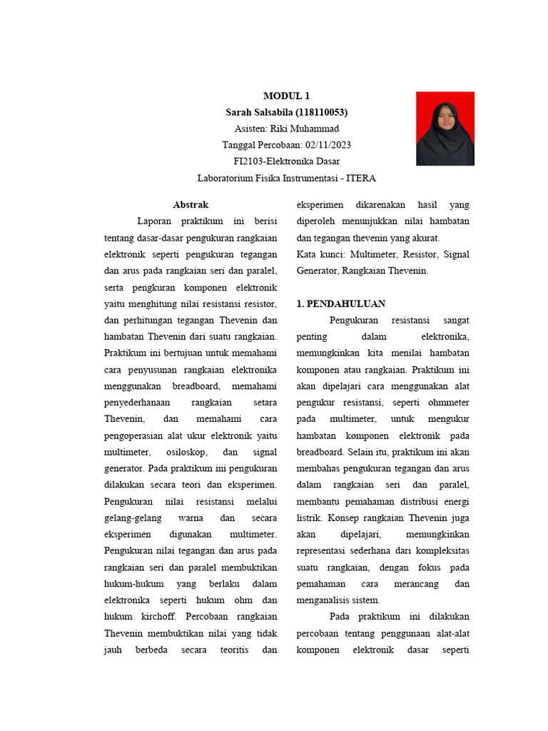 Laporan Modul 01 Elektronika Dasar Sarah Salsabila | PDF