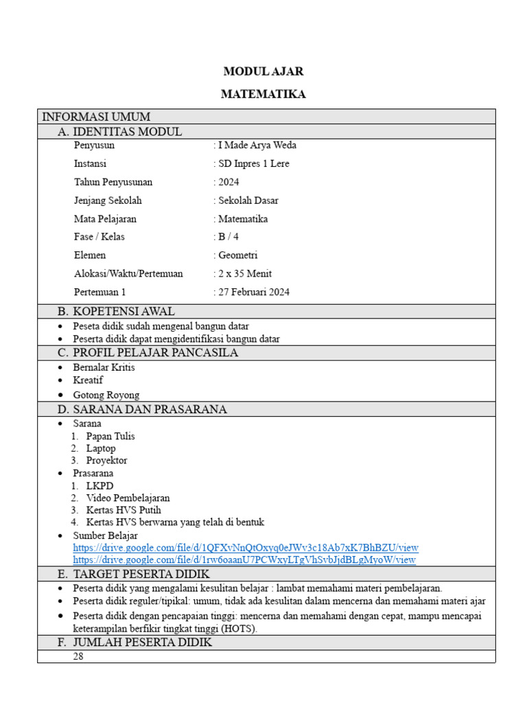 Modul Ajar Matematika Kelas 4 I Made Arya Weda Salinan Pdf