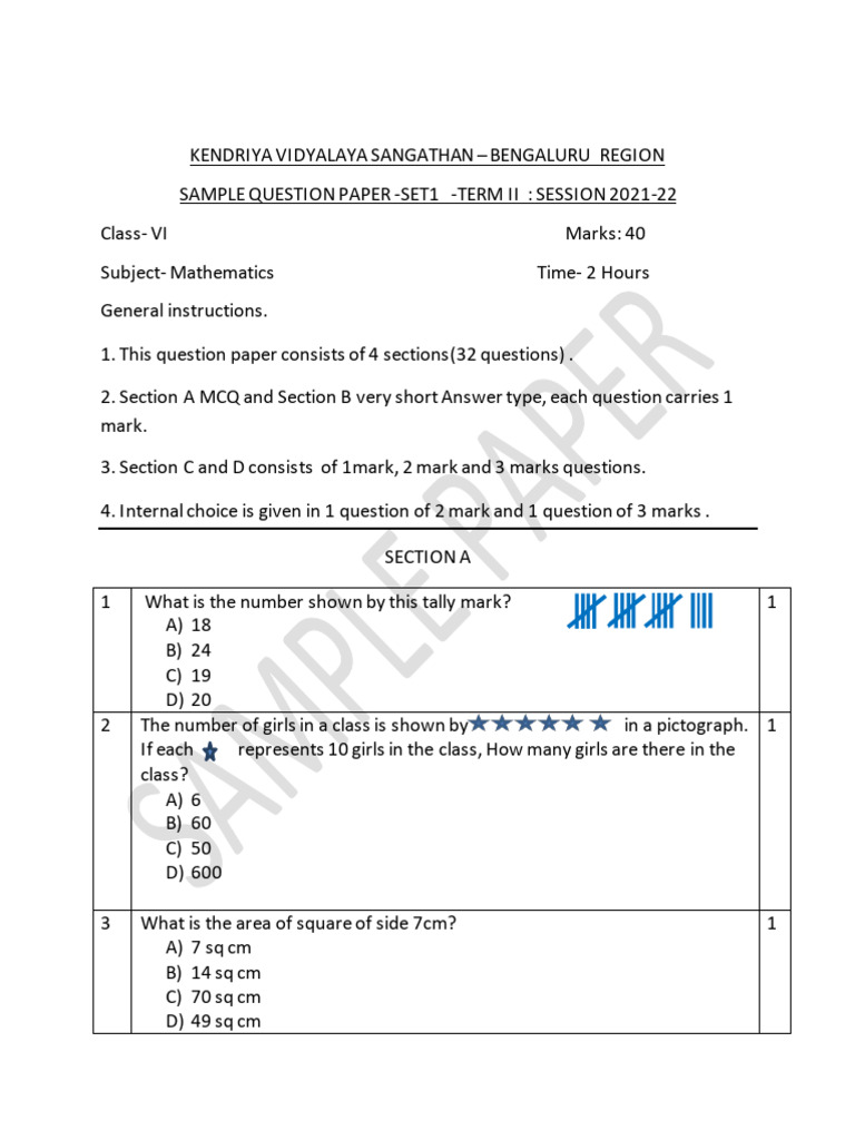Class 6 Maths Sample Paper Term II | PDF | Triangle | Area