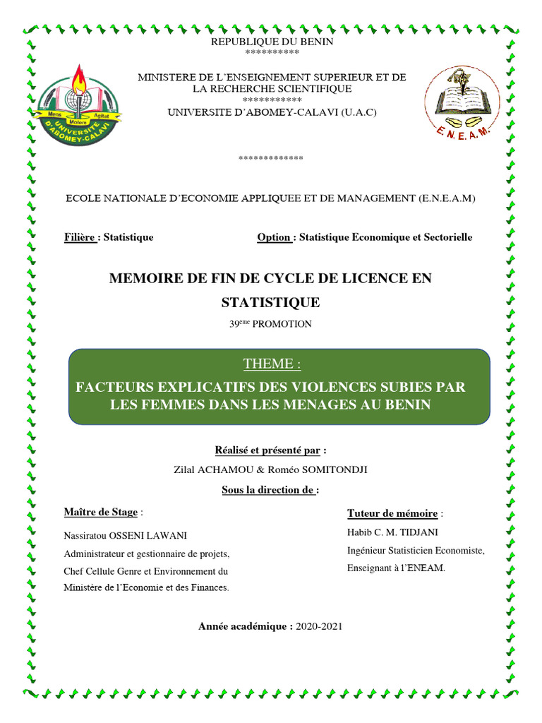 Violences conjugales au Bénin : facteurs clés | PDF | La violence | Sexe