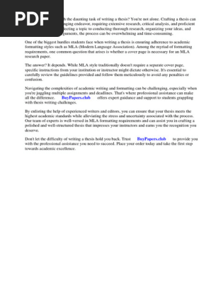 Do You Need a Cover Page for Mla Research Paper