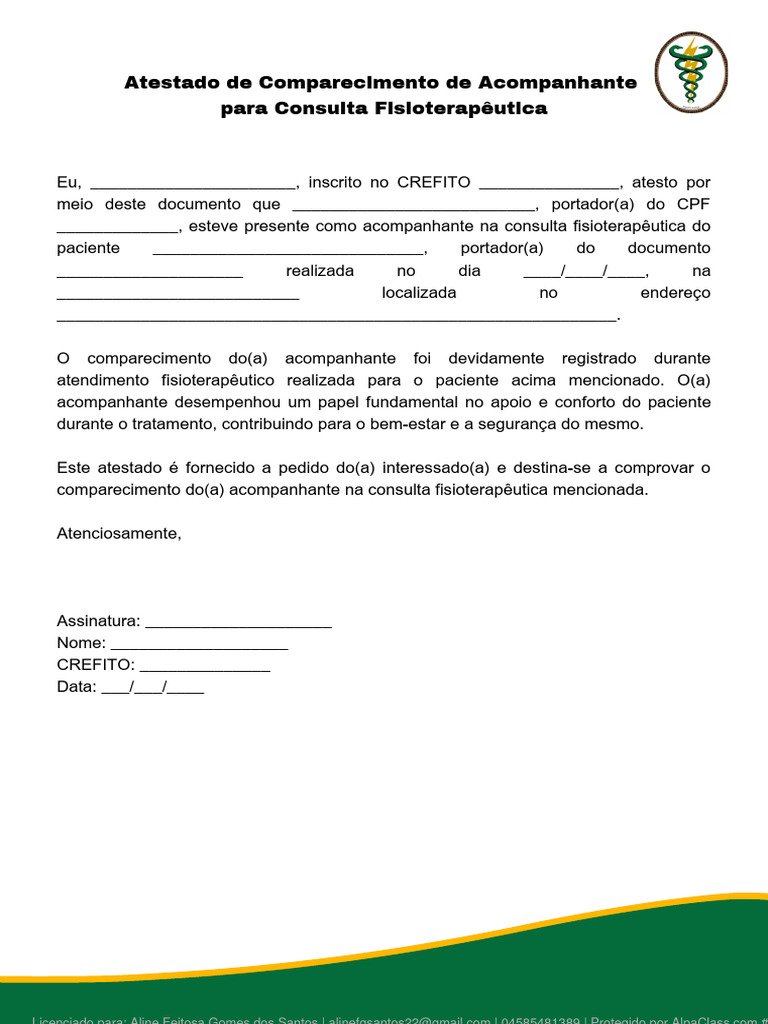 Atestado de Comparecimento de Acompanhante para Consulta ...