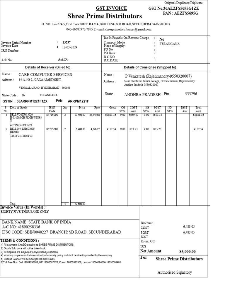 Dell Laptop Purchase Invoice Details | PDF | Taxation | Payments
