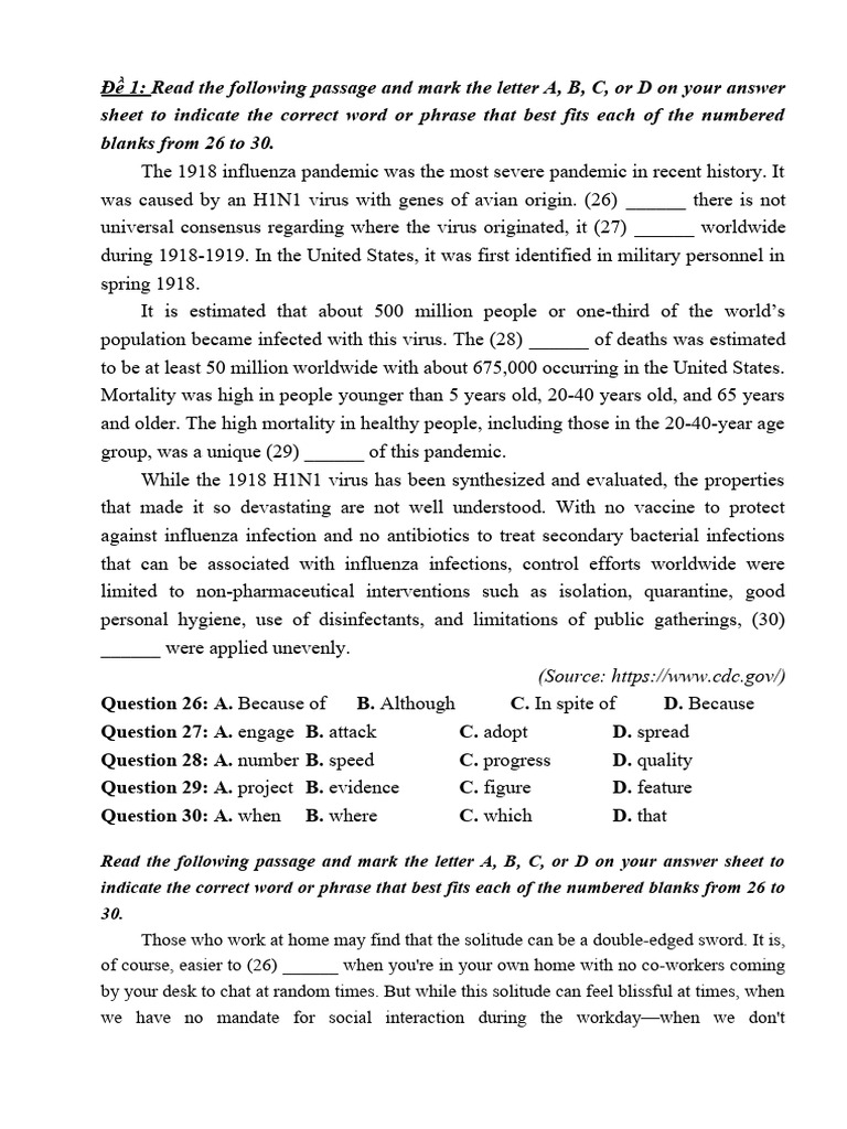  1 read the following passage and mark the letter a b c or d on