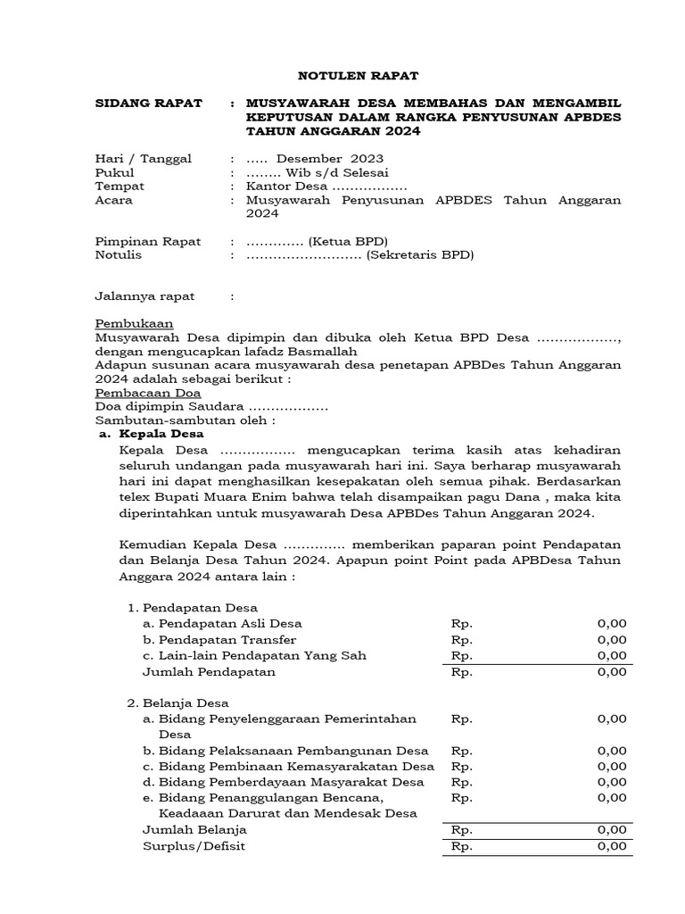 Notulen Musdes APBDes 2024 | PDF