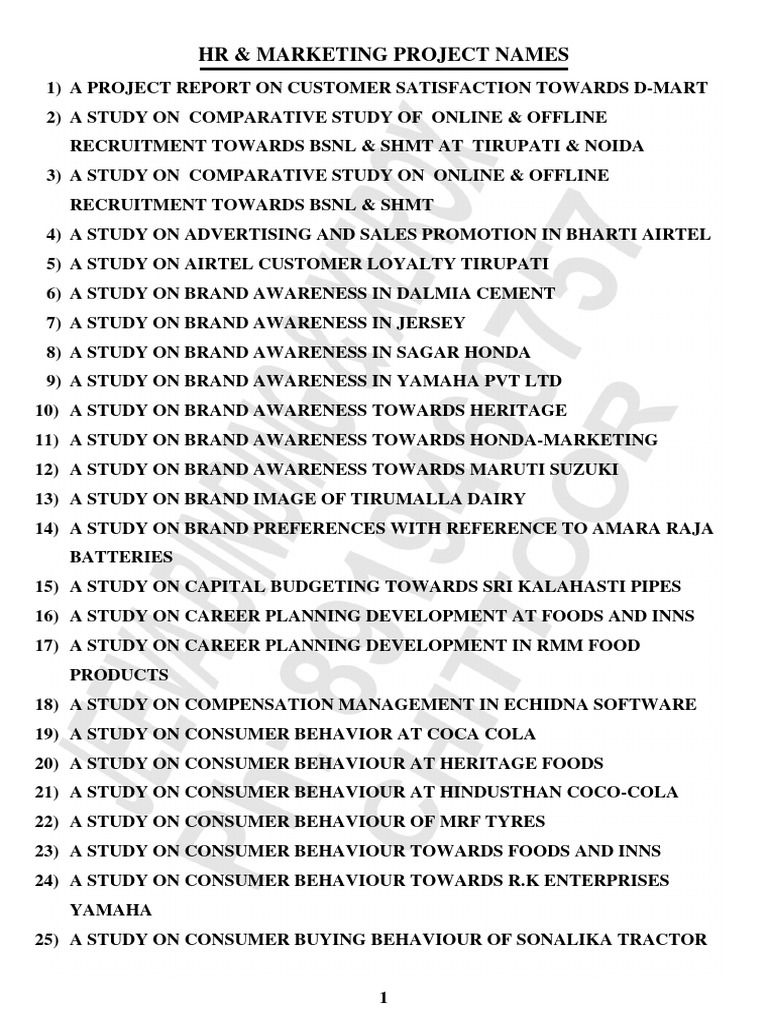 HR & Marketing Project Titles List | PDF | Consumer Behaviour | Employment