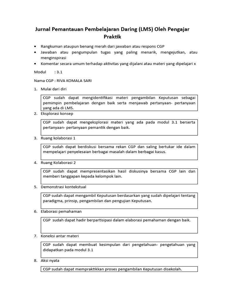 Jurnal Pemantauan Pembelajaran Daring | PDF | Karier & Perkembangan ...