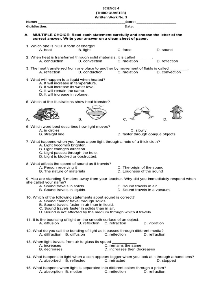 Science 4 Third Quarter Exam Review | PDF | Sound | Heat Transfer