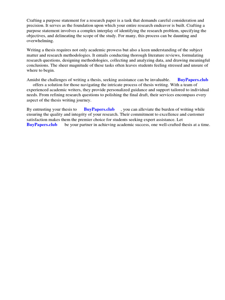 Example of Purpose Statement Research Paper PDF Thesis Methodology