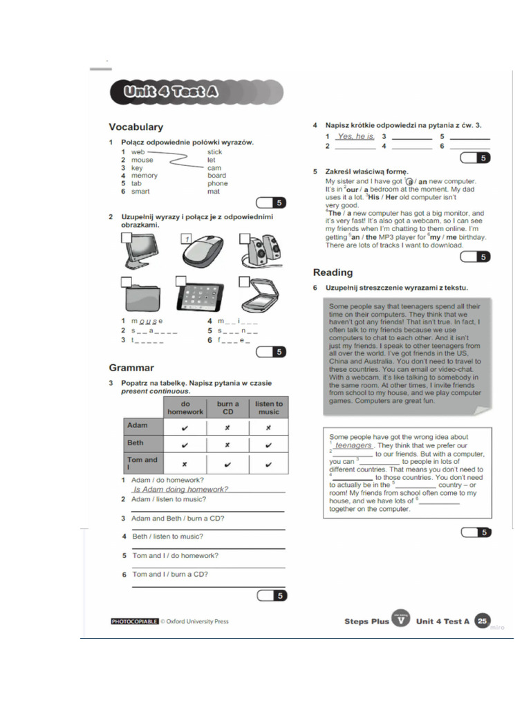 Steps Plus Unit 4 Test | PDF