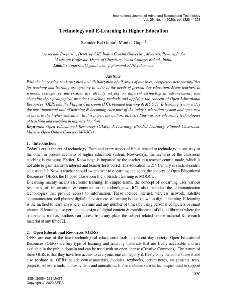 2020 - Technology and E-Learning in Higher Education | PDF ...