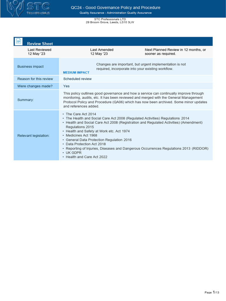 Good Governance Policy Overview | PDF | Governance | Audit