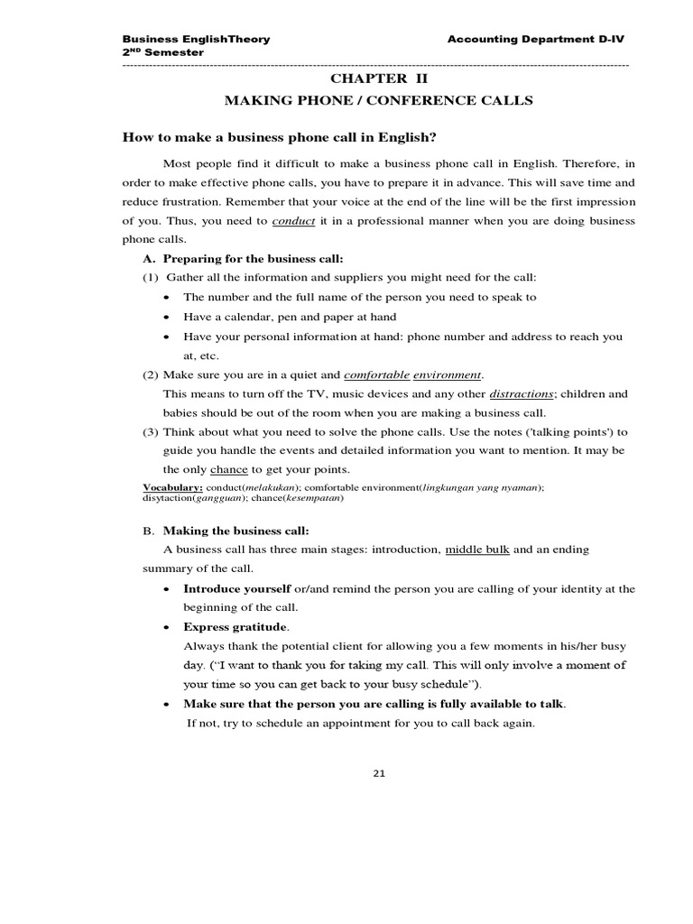 2-Chapter Ii-Making Phone-Conference Call | PDF | Language Arts ...