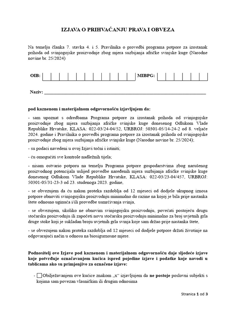 IZJAVA - Program Izostanak Prihoda Od Svinj. Proiz. Zbog Mjera Suzb ...