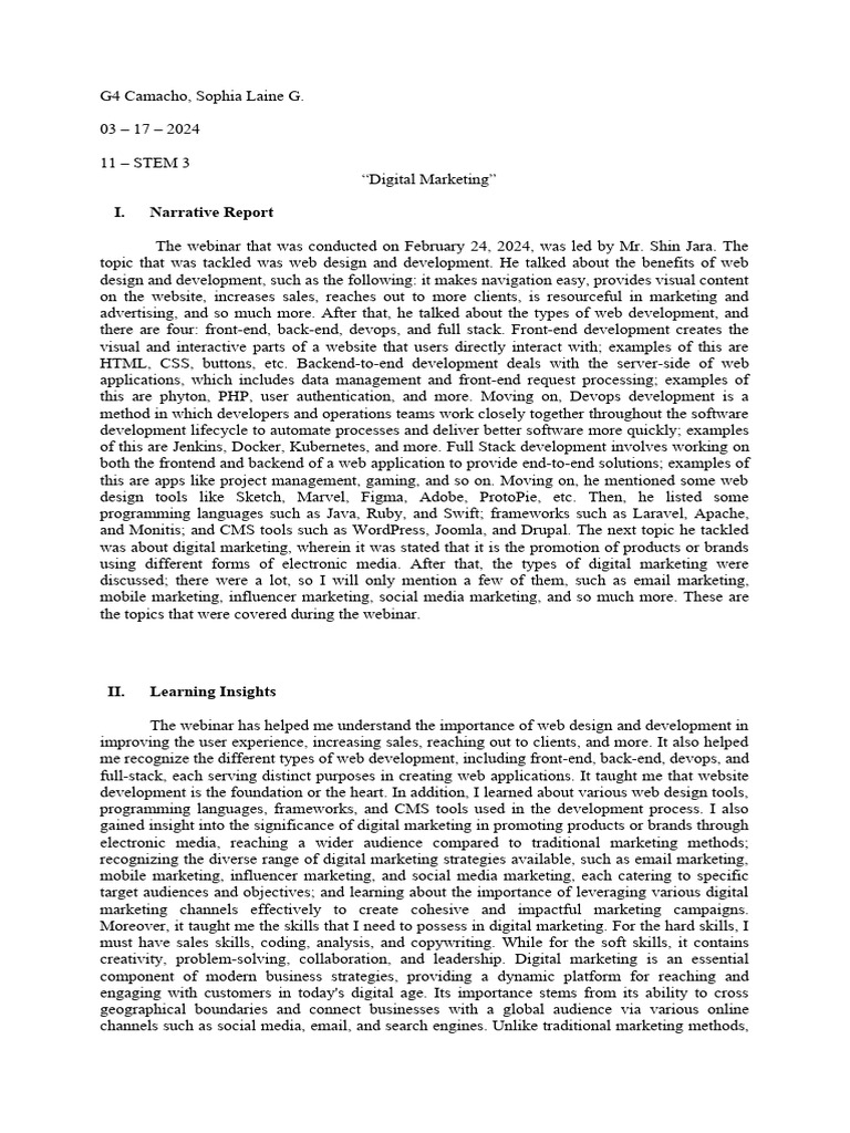 Narrative Report Template GR 11 Entrep JA | PDF | Digital Marketing ...