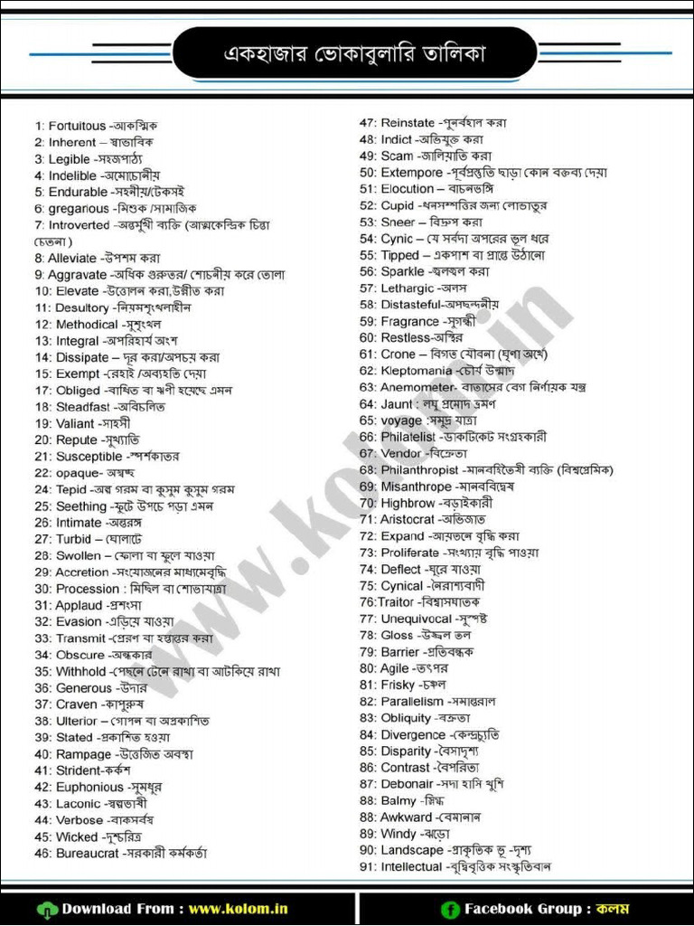content words meaning in bengali