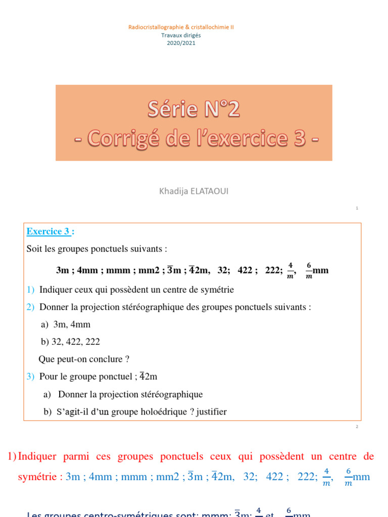 Corrigé Exercice 3 : Groupes Ponctuels | PDF | Espace | Géométrie ...