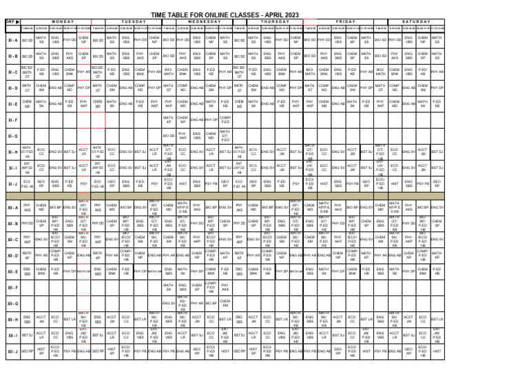 April 2023 Online Class Timetable | PDF