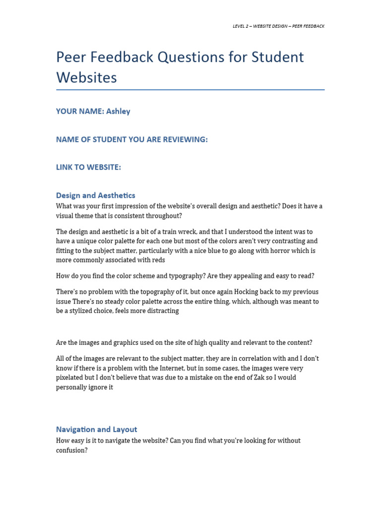 Website Design Peer Feedback Guide | PDF | Experience | Web Design