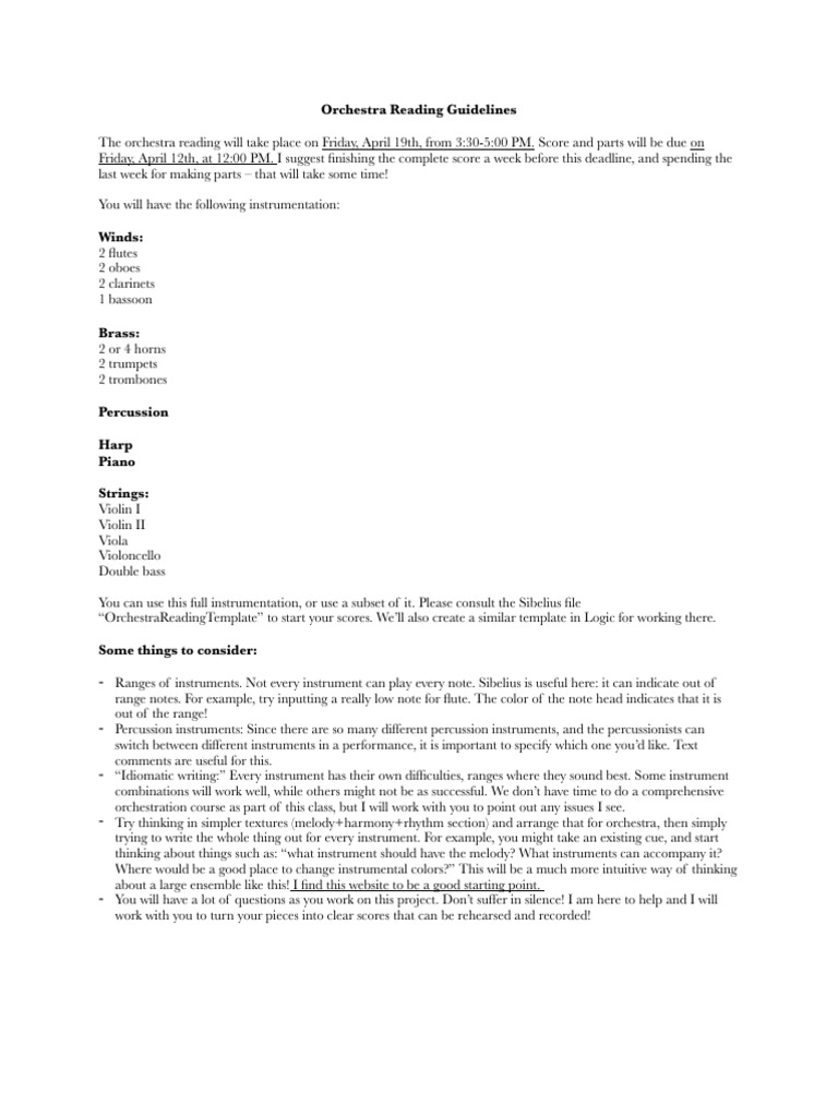 Orchestra Reading Guidelines Pdf Musical Instruments Orchestras