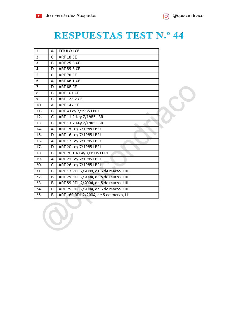Respuestas Test #44 | PDF