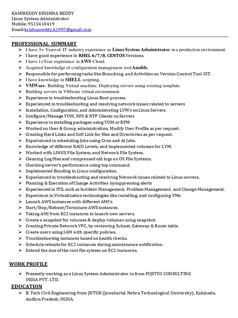 Linux System Administrator Profile | PDF | File System | Server (Computing)