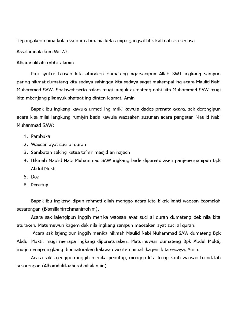 Teks Pranatacara Bahasa Jawa dengan penjelasan lengkap