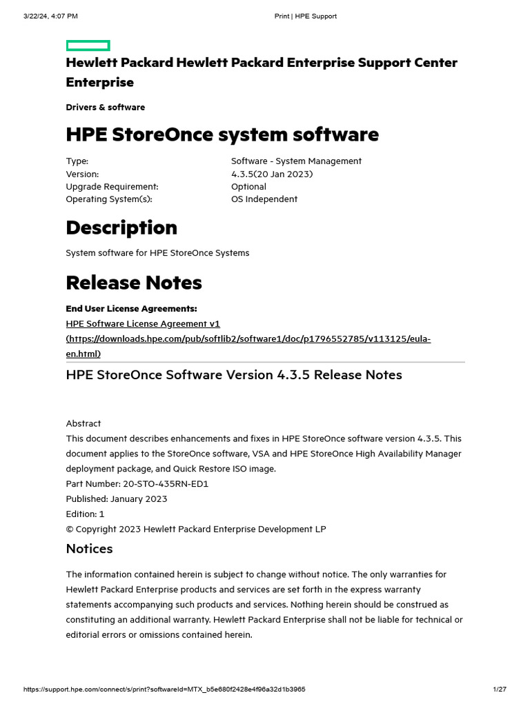 HPE StoreOnce Software Version 4.3.5 Release Notes | PDF | Computers