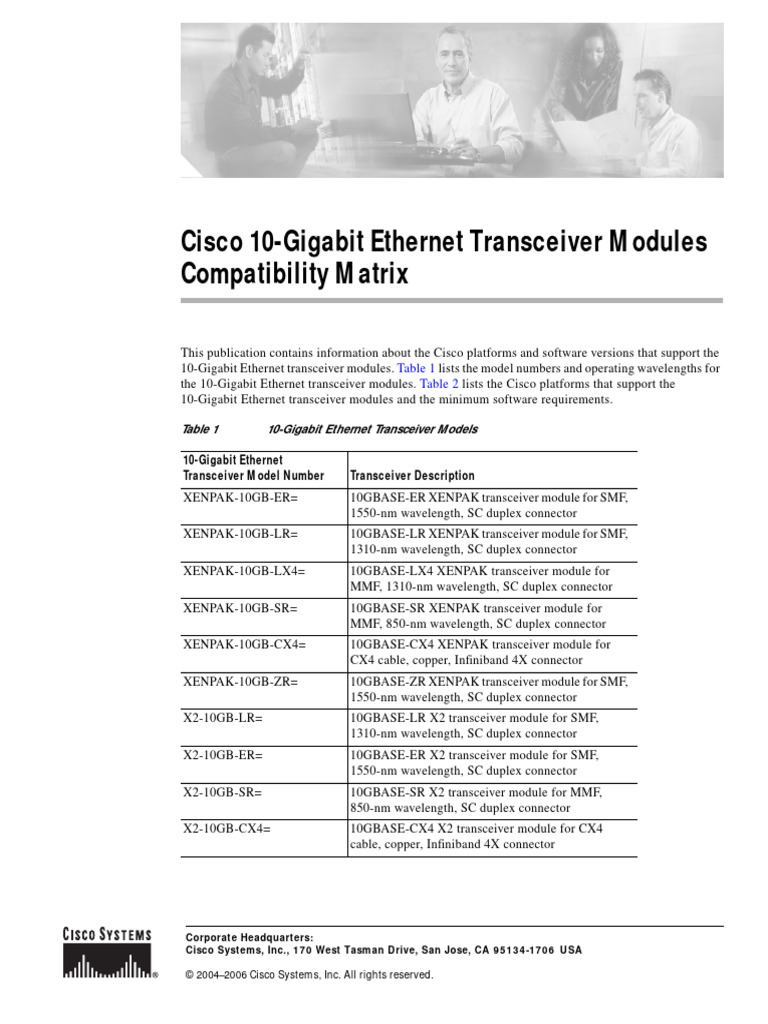Cisco 10G Transceiver Compatibility Matrix | PDF | Cisco Certifications ...