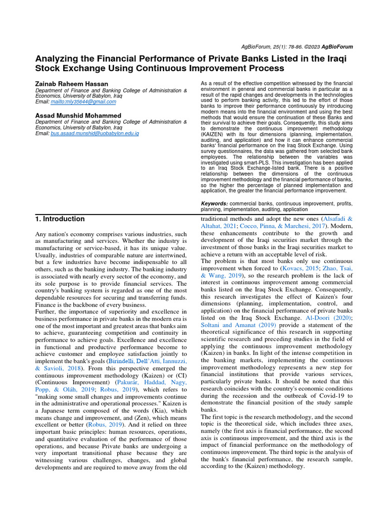 Kaizen's Impact on Iraqi Bank Performance | PDF | Banks | Methodology