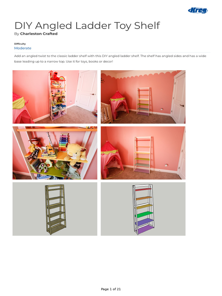 Diy angled ladder toy shelf pdf tools woodworking