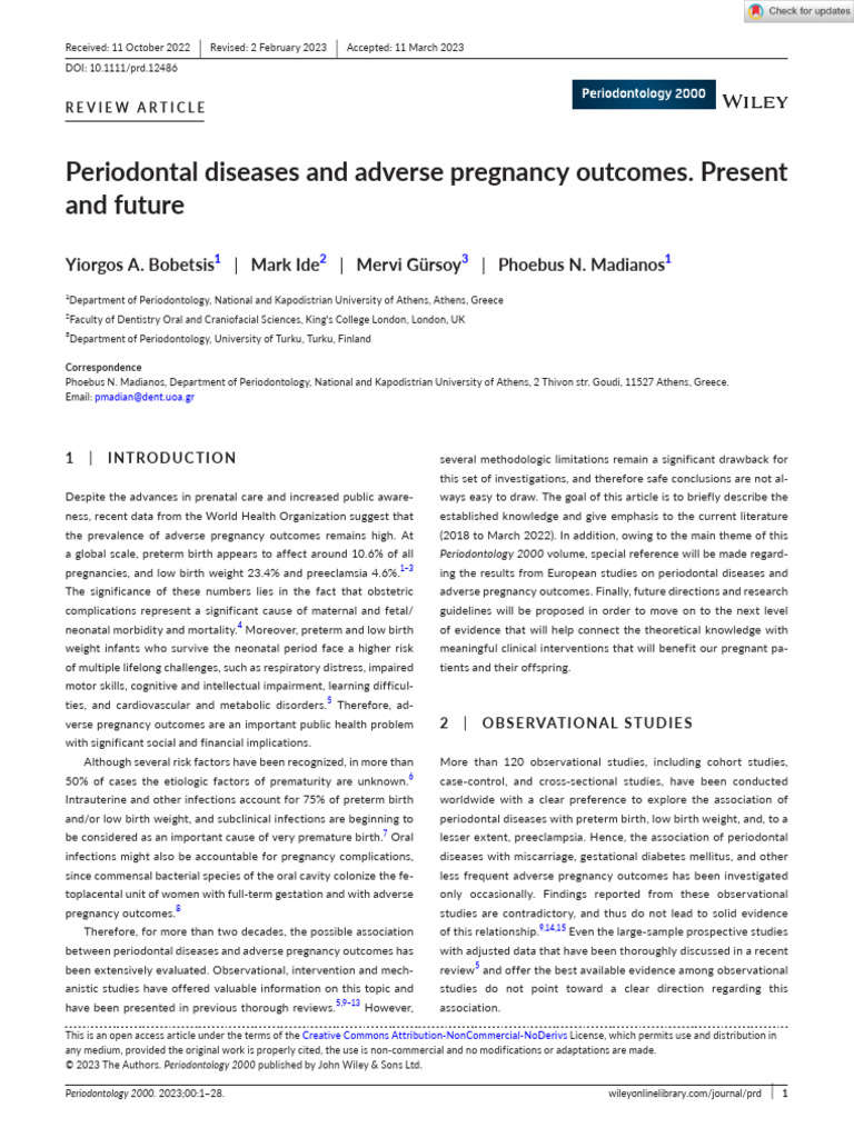Periodontal Diseases and Pregnancy Risks | PDF | Preterm Birth | Low ...