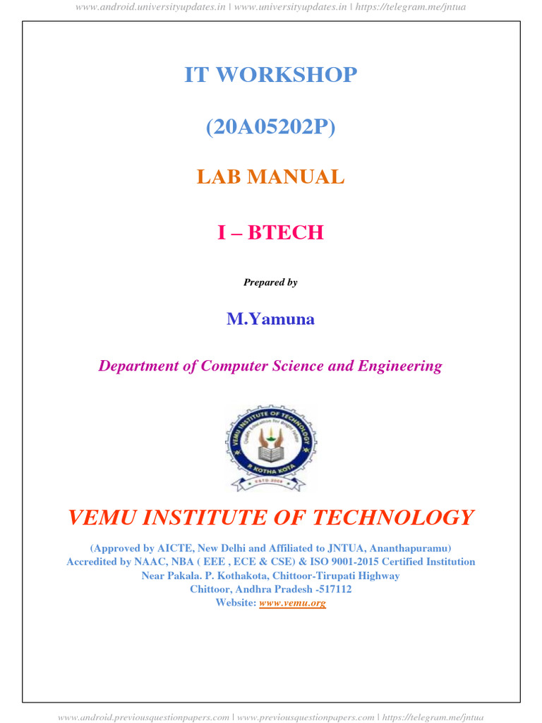 JNTUA IT Workshop Lab Manual R20 | PDF | Printer (Computing) | Computer ...