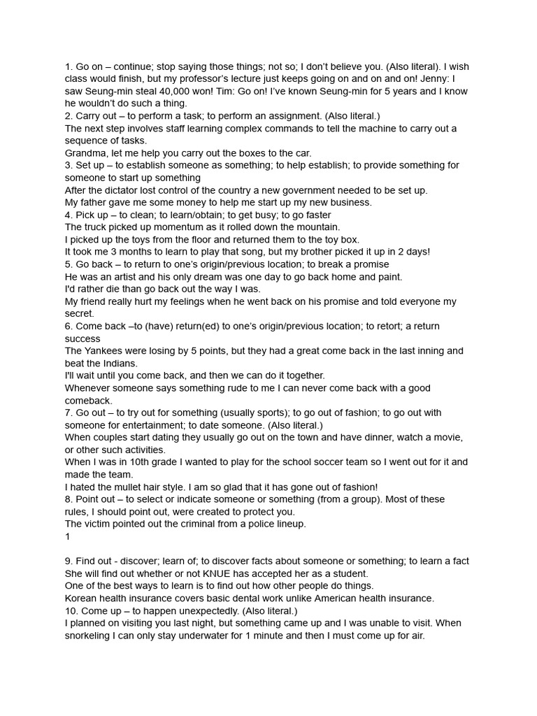 Phrasal Verbs With Sentences | PDF