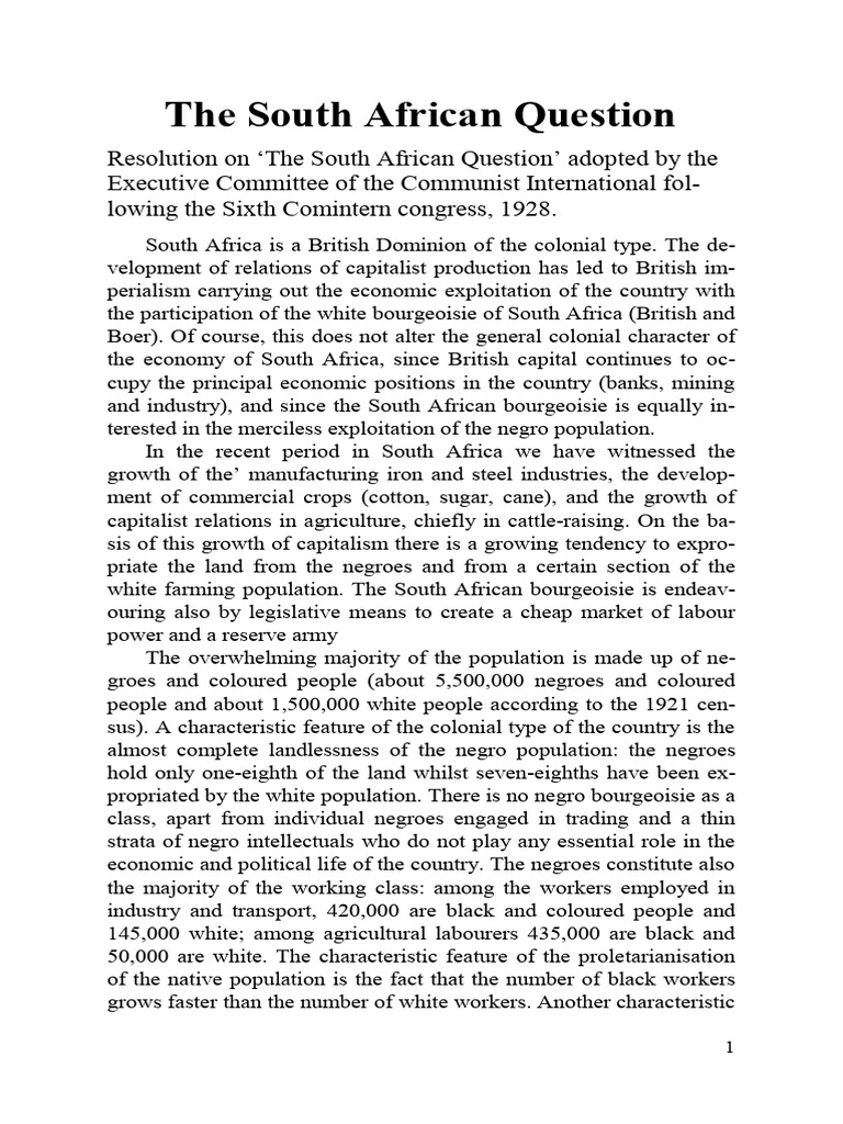 The South African Question PDF Communism Imperialism