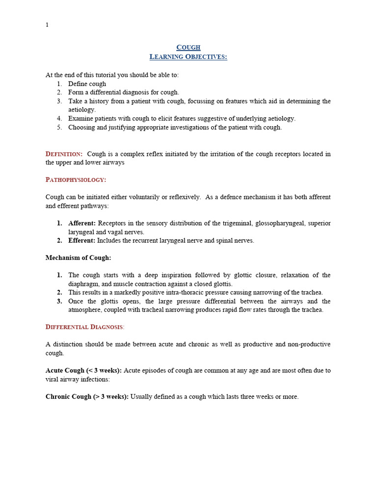 1 Cough Pdf Cough Respiratory Diseases