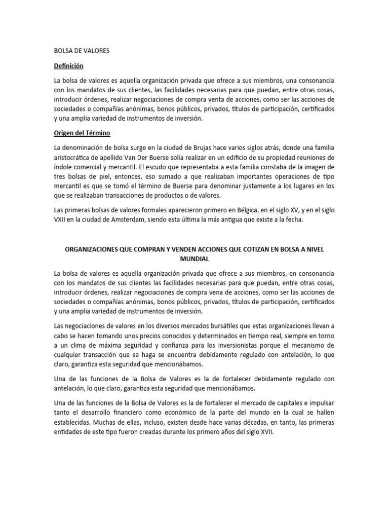 Guía Completa sobre la Bolsa de Valores | PDF | Bolsa | Compartir ...