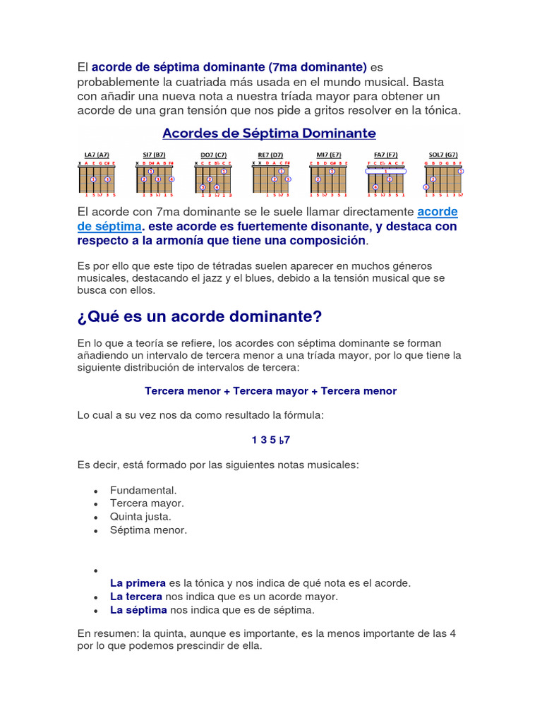 Teoria Acordes Con 7ma Dominantes Acorde Perfecto Mayor Con 7ma Menor