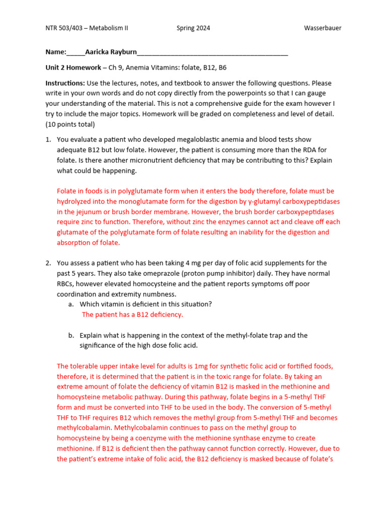 Anemia Vitamins: Folate, B12, B6 Insights | PDF | Vitamin B12 | Amino Acid